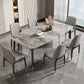 Mesa de comedor rectangular con tapa de piedra, mesa de comedor de cocina estilo Glam con patas negras