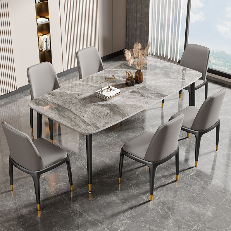 Mesa de comedor rectangular con tapa de piedra, mesa de comedor de cocina estilo Glam con patas negras