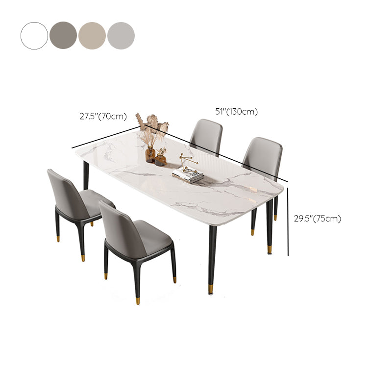 Mesa de comedor rectangular con tapa de piedra, mesa de comedor de cocina estilo Glam con patas negras