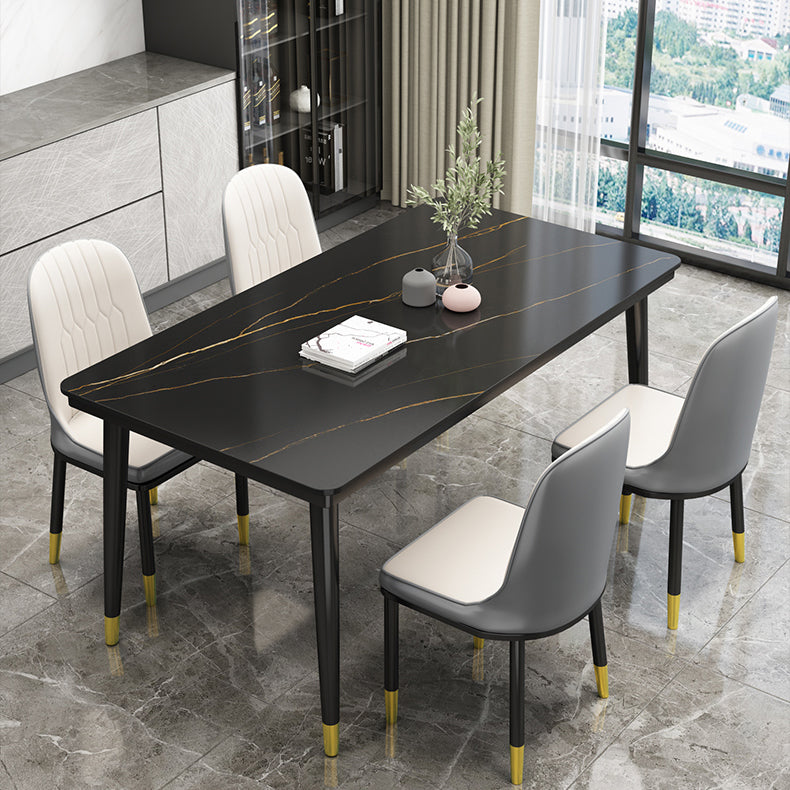 Rectangle Stone Top Dining Table Glam Style Kitchen Dining Table with Metal Legs