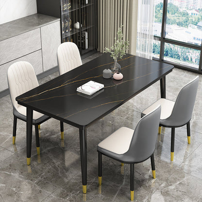 Rectangle Stone Top Dining Table Glam Style Kitchen Dining Table with Metal Legs