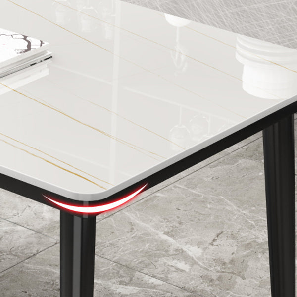 Rectangle Stone Top Dining Table Glam Style Kitchen Dining Table with Metal Legs
