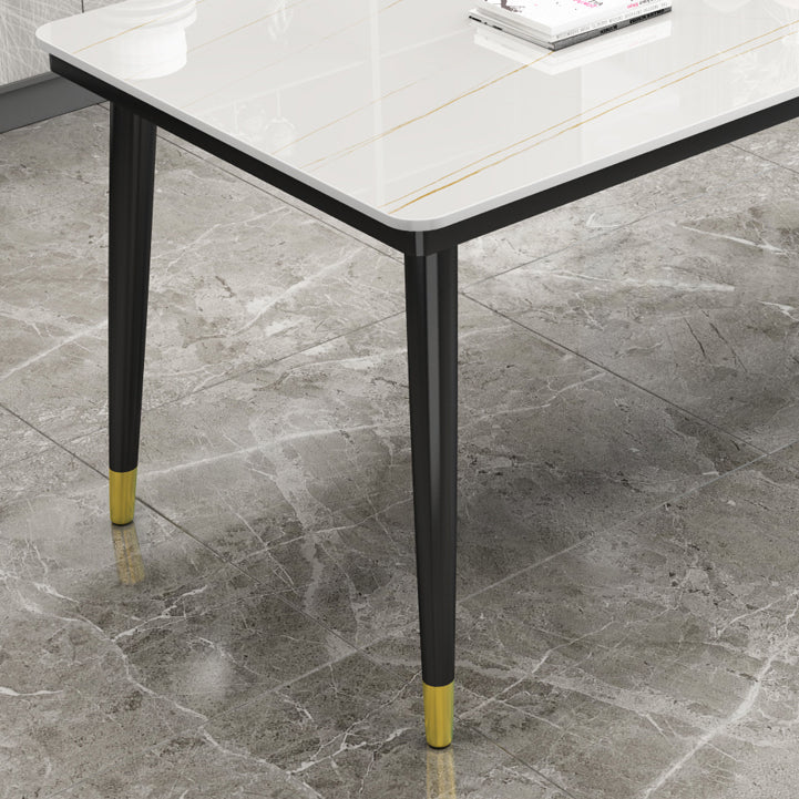 Rectangle Stone Top Dining Table Glam Style Kitchen Dining Table with Metal Legs