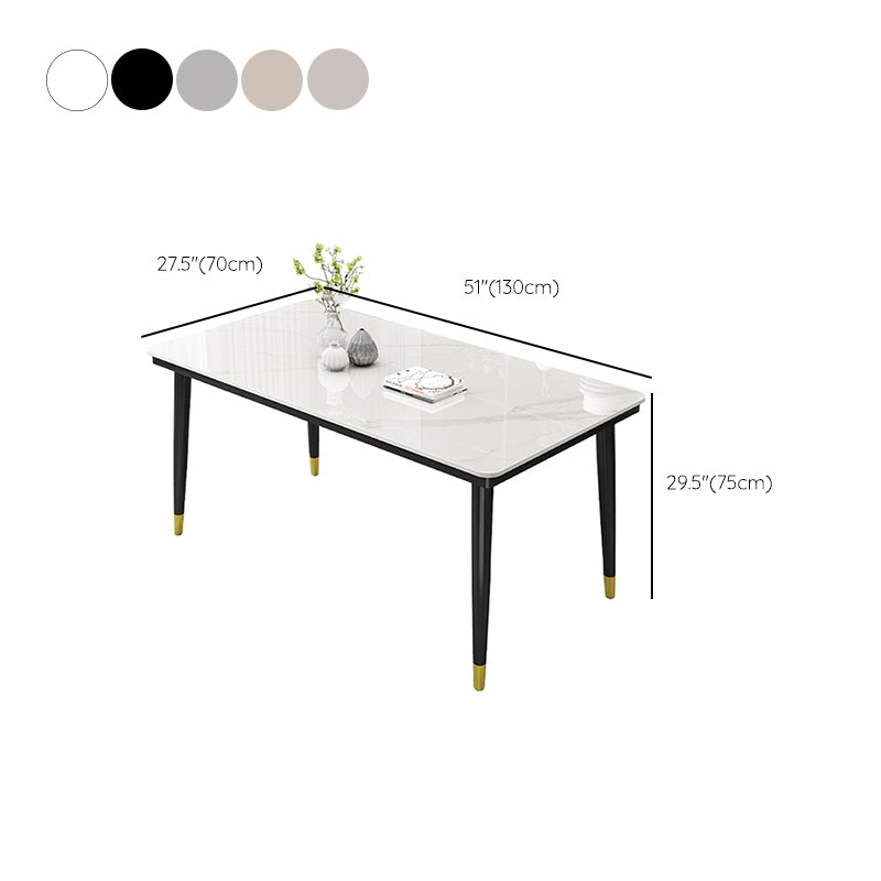 Rectangle Stone Top Dining Table Glam Style Kitchen Dining Table with Metal Legs