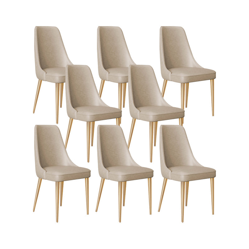 Faux Leather Side Chair Glam Parsons Dining Chair with Gold Legs Khaki 8 Piece Set Brass Gold Clearhalo 'Dining Chairs' 'Dining Tables & Seating' 'dining_chair' 'furn' 'furn_dining_chair' 'Furniture' 'Kitchen & Dining Furniture' 6986732