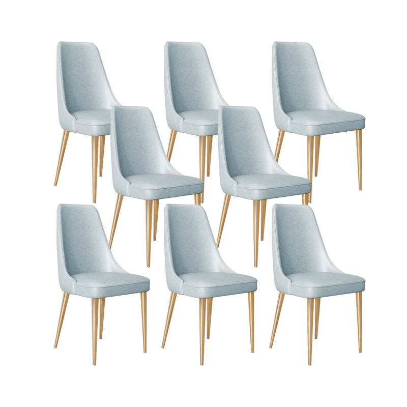 Faux Leather Side Chair Glam Parsons Dining Chair with Gold Legs Light Blue 8 Piece Set Brass Gold Clearhalo 'Dining Chairs' 'Dining Tables & Seating' 'dining_chair' 'furn' 'furn_dining_chair' 'Furniture' 'Kitchen & Dining Furniture' 6986736