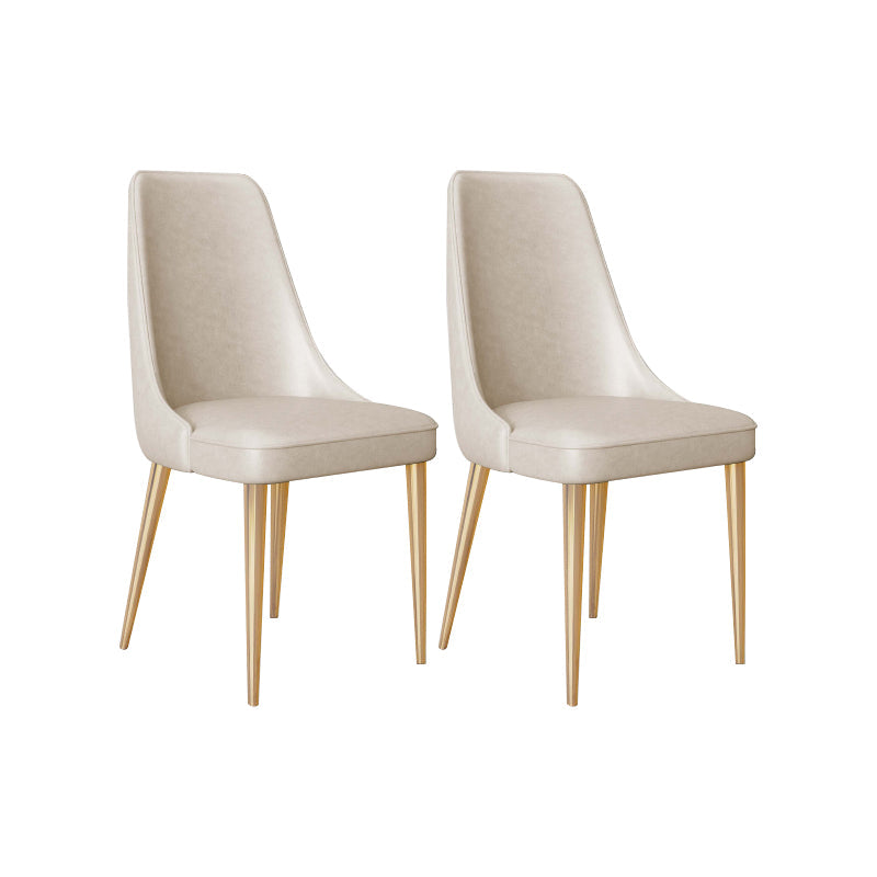 Faux Leather Side Chair Glam Parsons Dining Chair with Gold Legs Off-White 2 Piece Set Brass Gold Clearhalo 'Dining Chairs' 'Dining Tables & Seating' 'dining_chair' 'furn' 'furn_dining_chair' 'Furniture' 'Kitchen & Dining Furniture' 6986737