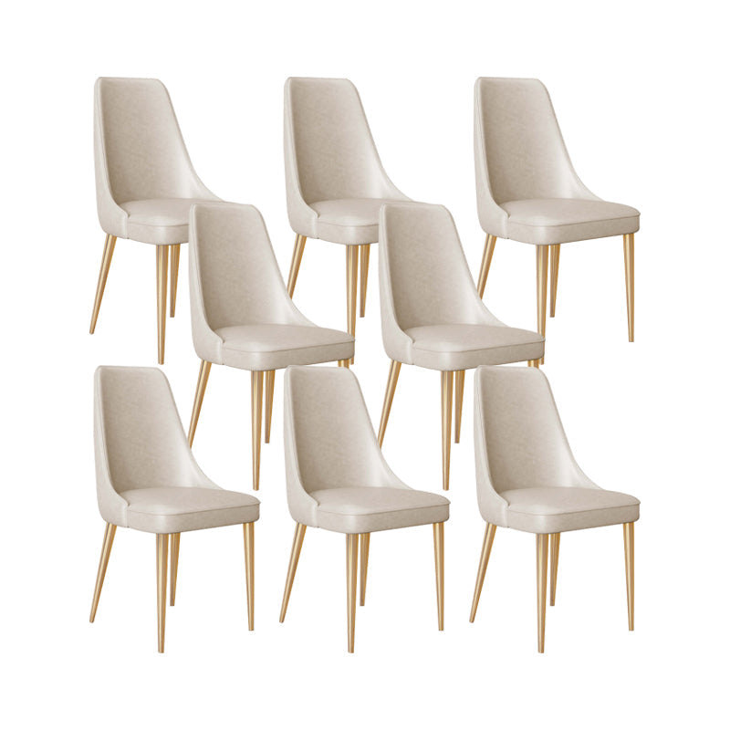 Faux Leather Side Chair Glam Parsons Dining Chair with Gold Legs Off-White 8 Piece Set Brass Gold Clearhalo 'Dining Chairs' 'Dining Tables & Seating' 'dining_chair' 'furn' 'furn_dining_chair' 'Furniture' 'Kitchen & Dining Furniture' 6986740