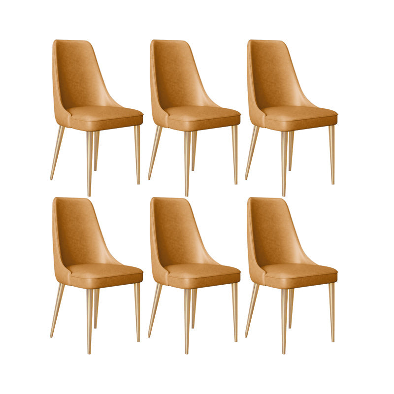 Faux Leather Side Chair Glam Parsons Dining Chair with Gold Legs Coffee 6 Piece Set Brass Gold Clearhalo 'Dining Chairs' 'Dining Tables & Seating' 'dining_chair' 'furn' 'furn_dining_chair' 'Furniture' 'Kitchen & Dining Furniture' 6986747