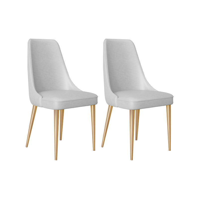 Faux Leather Side Chair Glam Parsons Dining Chair with Gold Legs Light Gray 2 Piece Set Brass Gold Clearhalo 'Dining Chairs' 'Dining Tables & Seating' 'dining_chair' 'furn' 'furn_dining_chair' 'Furniture' 'Kitchen & Dining Furniture' 6986749