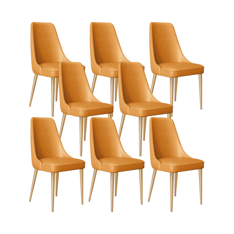 Faux Leather Side Chair Glam Parsons Dining Chair with Gold Legs Orange 8 Piece Set Brass Gold Clearhalo 'Dining Chairs' 'Dining Tables & Seating' 'dining_chair' 'furn' 'furn_dining_chair' 'Furniture' 'Kitchen & Dining Furniture' 6986756