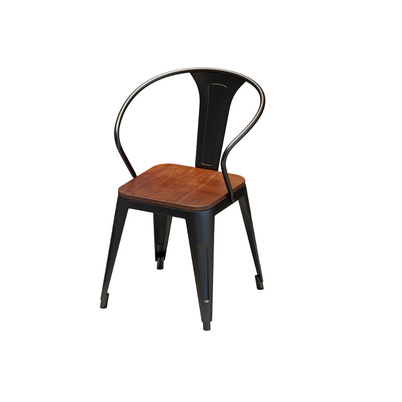 Vaste houten eetstoelen lat achterstoel stoel met metalen basis