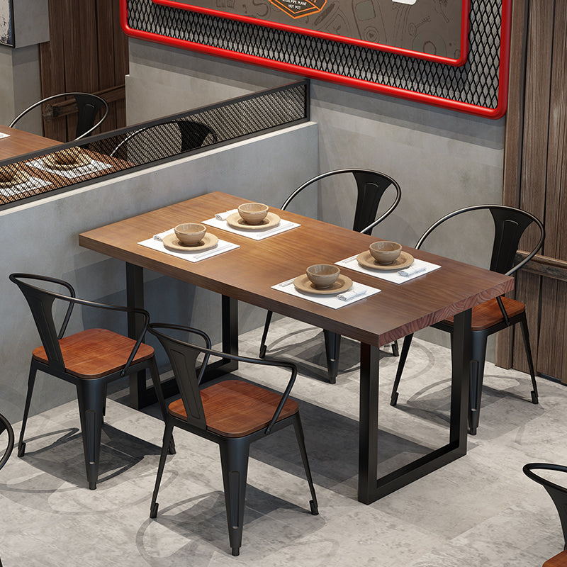 Vaste houten eetstoelen lat achterstoel stoel met metalen basis