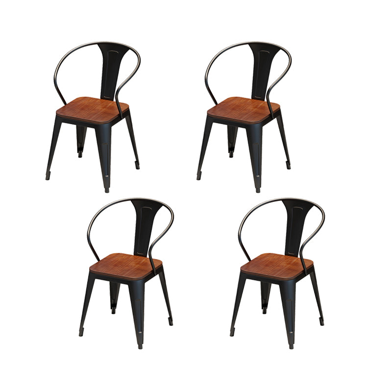 Vaste houten eetstoelen lat achterstoel stoel met metalen basis