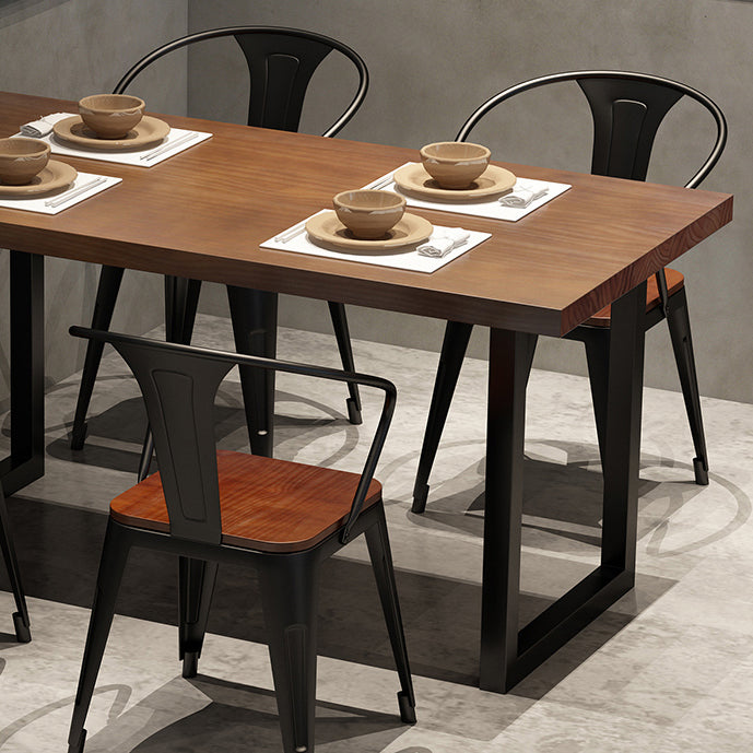 Vaste houten eetstoelen lat achterstoel stoel met metalen basis