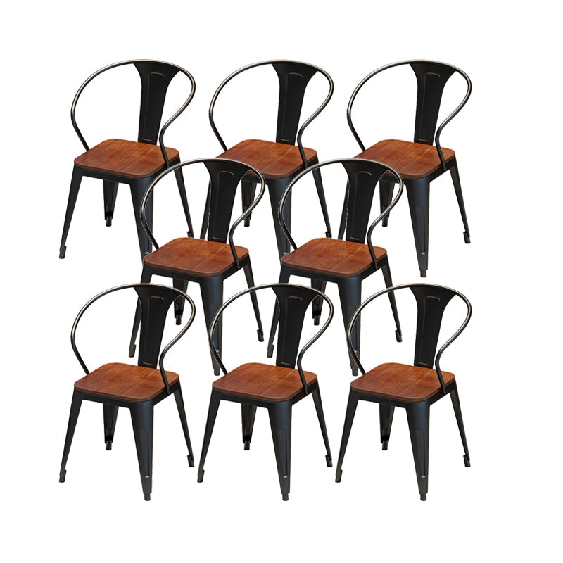 Vaste houten eetstoelen lat achterstoel stoel met metalen basis