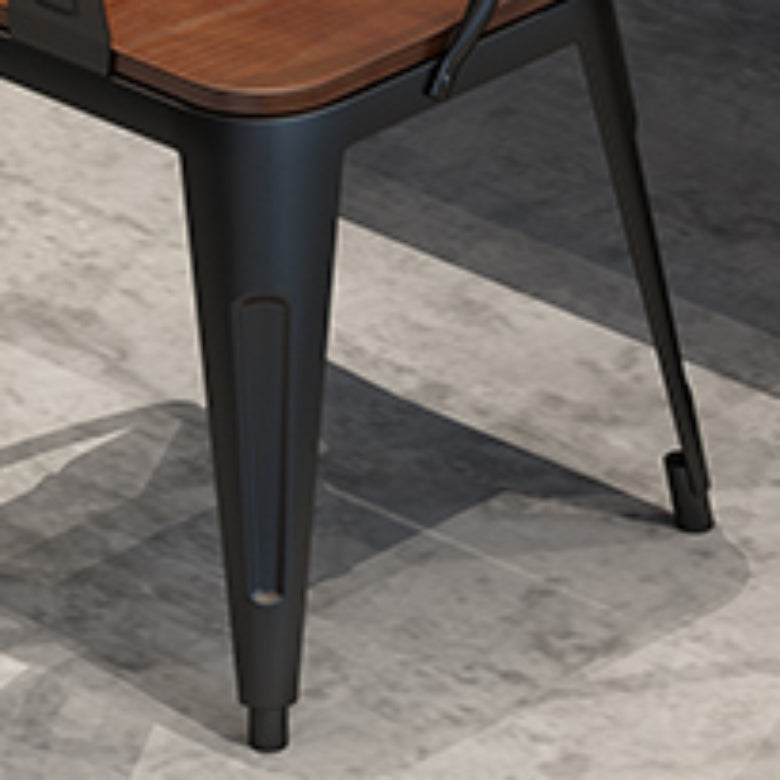 Vaste houten eetstoelen lat achterstoel stoel met metalen basis