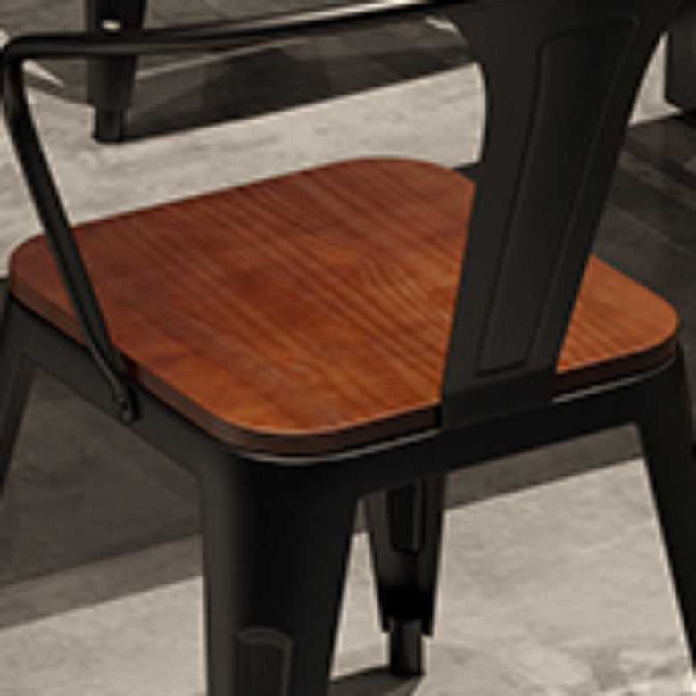 Vaste houten eetstoelen lat achterstoel stoel met metalen basis