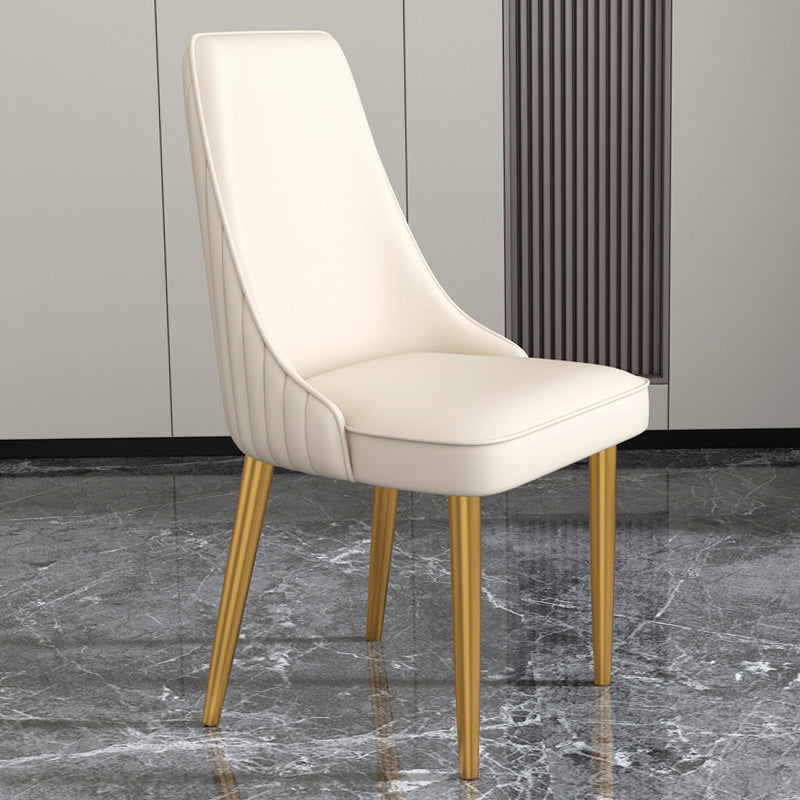 Glam Style Side Chair Parsons Leather Dining Chair with Gold Frame Off-White 1 Piece Clearhalo 'Dining Chairs' 'Dining Tables & Seating' 'dining_chair' 'furn' 'furn_dining_chair' 'Furniture' 'Kitchen & Dining Furniture' 6986867