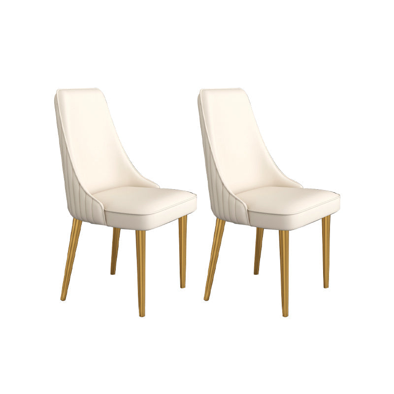 Glam Style Side Chair Parsons Leather Dining Chair with Gold Frame Off-White 2 Piece Set Clearhalo 'Dining Chairs' 'Dining Tables & Seating' 'dining_chair' 'furn' 'furn_dining_chair' 'Furniture' 'Kitchen & Dining Furniture' 6986868