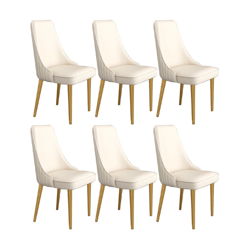 Glam Style Side Chair Parsons Leather Dining Chair with Gold Frame Off-White 6 Piece Set Clearhalo 'Dining Chairs' 'Dining Tables & Seating' 'dining_chair' 'furn' 'furn_dining_chair' 'Furniture' 'Kitchen & Dining Furniture' 6986873