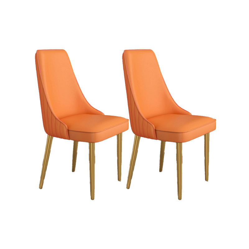 Glam Style Side Chair Parsons Leather Dining Chair with Gold Frame Orange 2 Piece Set Clearhalo 'Dining Chairs' 'Dining Tables & Seating' 'dining_chair' 'furn' 'furn_dining_chair' 'Furniture' 'Kitchen & Dining Furniture' 6986892