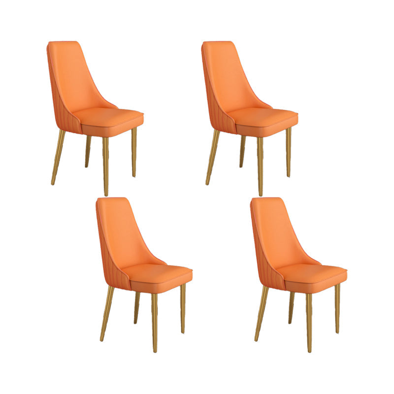 Glam Style Side Chair Parsons Leather Dining Chair with Gold Frame Orange 4 Piece Set Clearhalo 'Dining Chairs' 'Dining Tables & Seating' 'dining_chair' 'furn' 'furn_dining_chair' 'Furniture' 'Kitchen & Dining Furniture' 6986893