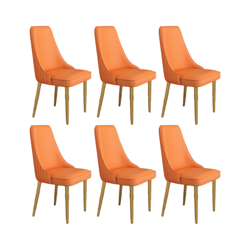 Glam Style Side Chair Parsons Leather Dining Chair with Gold Frame Orange 6 Piece Set Clearhalo 'Dining Chairs' 'Dining Tables & Seating' 'dining_chair' 'furn' 'furn_dining_chair' 'Furniture' 'Kitchen & Dining Furniture' 6986894