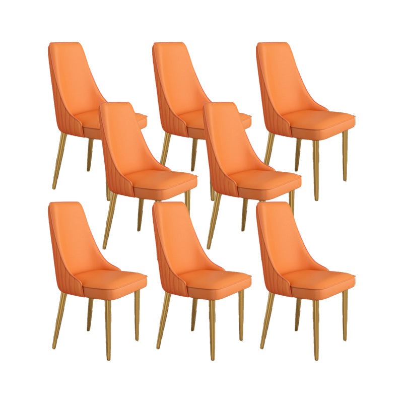 Glam Style Side Chair Parsons Leather Dining Chair with Gold Frame Orange 8 Piece Set Clearhalo 'Dining Chairs' 'Dining Tables & Seating' 'dining_chair' 'furn' 'furn_dining_chair' 'Furniture' 'Kitchen & Dining Furniture' 6986895