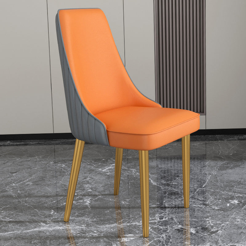 Glam Style Side Chair Parsons Leather Dining Chair with Gold Frame Gray-Orange 1 Piece Clearhalo 'Dining Chairs' 'Dining Tables & Seating' 'dining_chair' 'furn' 'furn_dining_chair' 'Furniture' 'Kitchen & Dining Furniture' 6986896