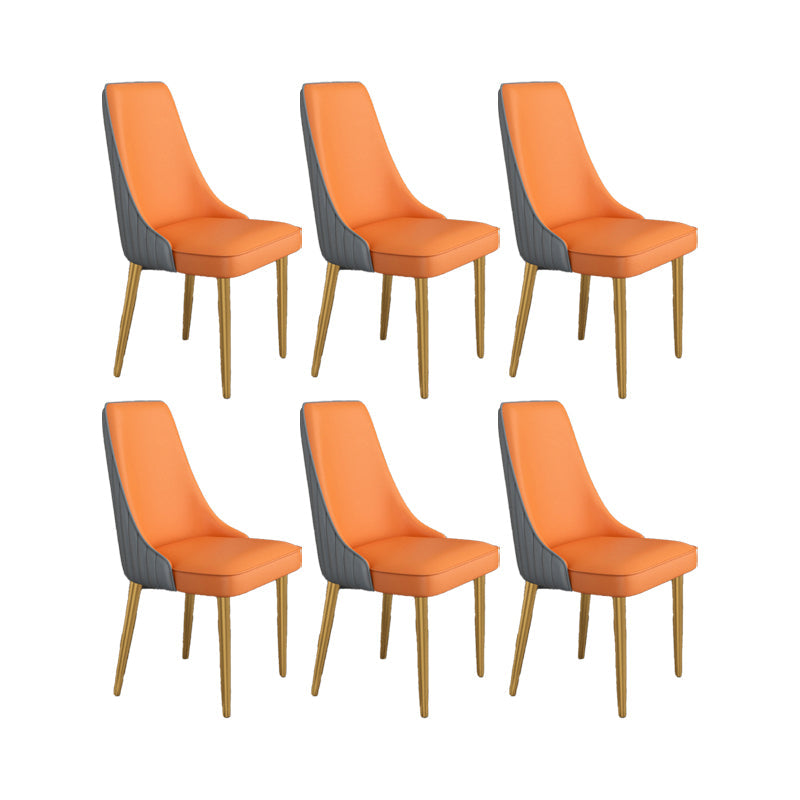 Glam Style Side Chair Parsons Leather Dining Chair with Gold Frame Gray-Orange 6 Piece Set Clearhalo 'Dining Chairs' 'Dining Tables & Seating' 'dining_chair' 'furn' 'furn_dining_chair' 'Furniture' 'Kitchen & Dining Furniture' 6986899