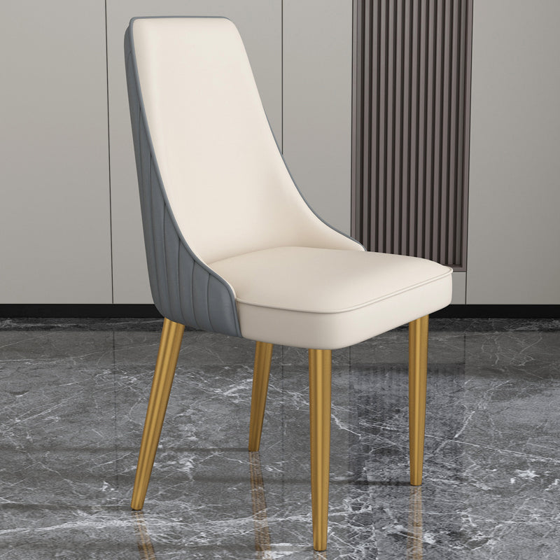 Glam Style Side Chair Parsons Leather Dining Chair with Gold Frame Gray-White 1 Piece Clearhalo 'Dining Chairs' 'Dining Tables & Seating' 'dining_chair' 'furn' 'furn_dining_chair' 'Furniture' 'Kitchen & Dining Furniture' 6986901