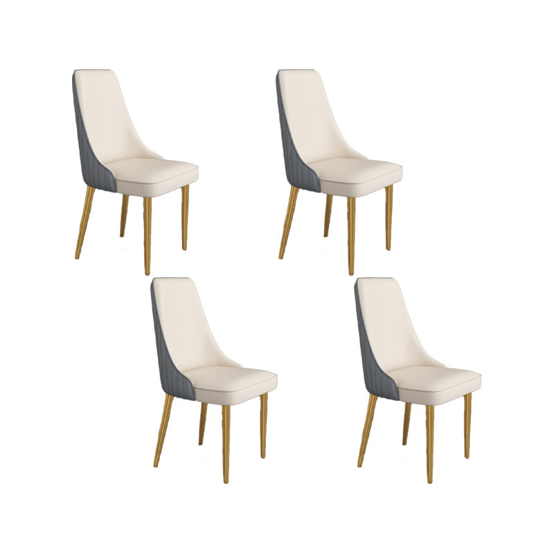 Glam Style Side Chair Parsons Leather Dining Chair with Gold Frame Gray-White 4 Piece Set Clearhalo 'Dining Chairs' 'Dining Tables & Seating' 'dining_chair' 'furn' 'furn_dining_chair' 'Furniture' 'Kitchen & Dining Furniture' 6986903