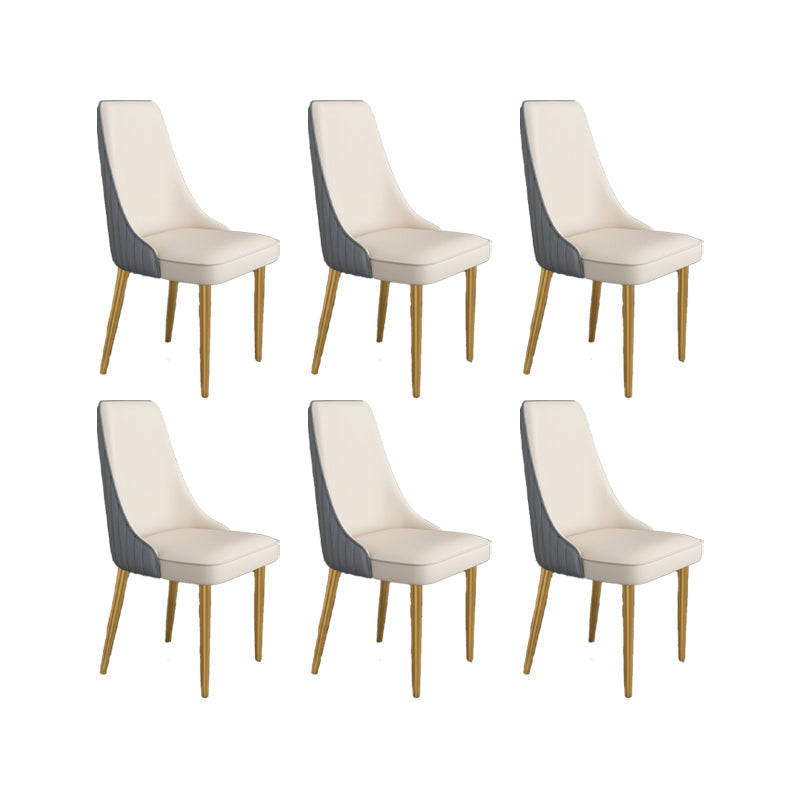 Glam Style Side Chair Parsons Leather Dining Chair with Gold Frame Gray-White 6 Piece Set Clearhalo 'Dining Chairs' 'Dining Tables & Seating' 'dining_chair' 'furn' 'furn_dining_chair' 'Furniture' 'Kitchen & Dining Furniture' 6986904
