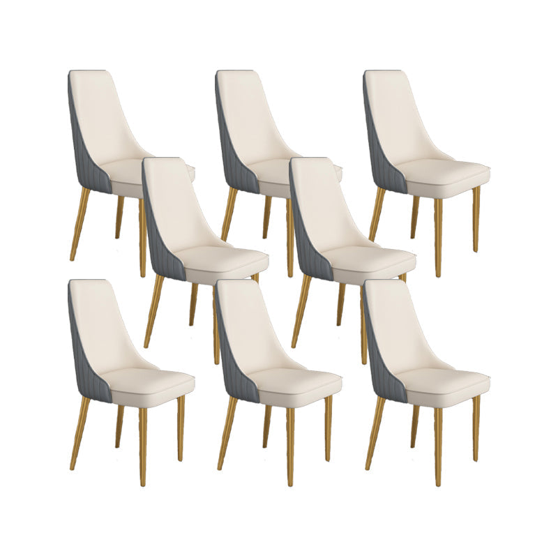 Glam Style Side Chair Parsons Leather Dining Chair with Gold Frame Gray-White 8 Piece Set Clearhalo 'Dining Chairs' 'Dining Tables & Seating' 'dining_chair' 'furn' 'furn_dining_chair' 'Furniture' 'Kitchen & Dining Furniture' 6986905