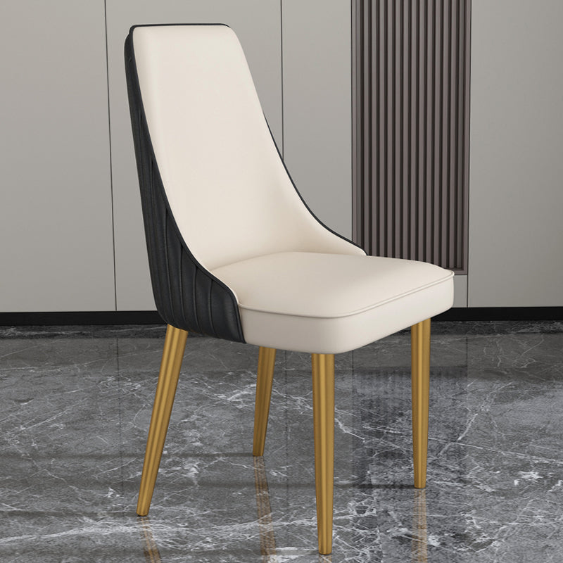 Glam Style Side Chair Parsons Leather Dining Chair with Gold Frame Black-White 1 Piece Clearhalo 'Dining Chairs' 'Dining Tables & Seating' 'dining_chair' 'furn' 'furn_dining_chair' 'Furniture' 'Kitchen & Dining Furniture' 6986906