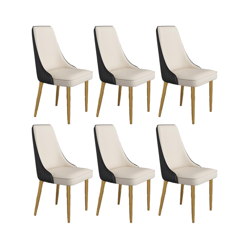 Glam Style Side Chair Parsons Leather Dining Chair with Gold Frame Black-White 6 Piece Set Clearhalo 'Dining Chairs' 'Dining Tables & Seating' 'dining_chair' 'furn' 'furn_dining_chair' 'Furniture' 'Kitchen & Dining Furniture' 6986909