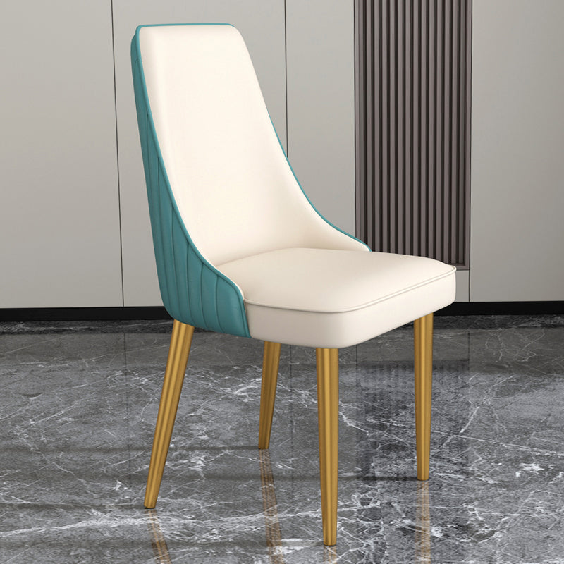 Glam Style Side Chair Parsons Leather Dining Chair with Gold Frame Blue-White 1 Piece Clearhalo 'Dining Chairs' 'Dining Tables & Seating' 'dining_chair' 'furn' 'furn_dining_chair' 'Furniture' 'Kitchen & Dining Furniture' 6986911