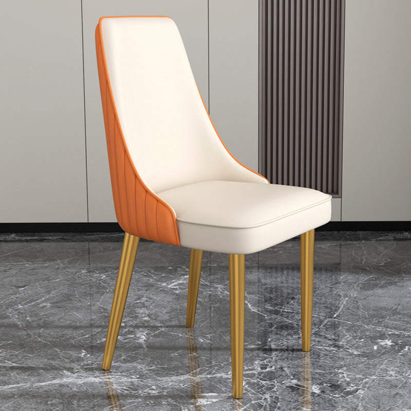 Glam Style Side Chair Parsons Leather Dining Chair with Gold Frame Orange White 1 Piece Clearhalo 'Dining Chairs' 'Dining Tables & Seating' 'dining_chair' 'furn' 'furn_dining_chair' 'Furniture' 'Kitchen & Dining Furniture' 6986916