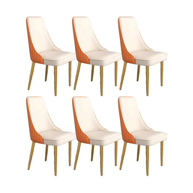 Glam Style Side Chair Parsons Leather Dining Chair with Gold Frame Orange White 6 Piece Set Clearhalo 'Dining Chairs' 'Dining Tables & Seating' 'dining_chair' 'furn' 'furn_dining_chair' 'Furniture' 'Kitchen & Dining Furniture' 6986919
