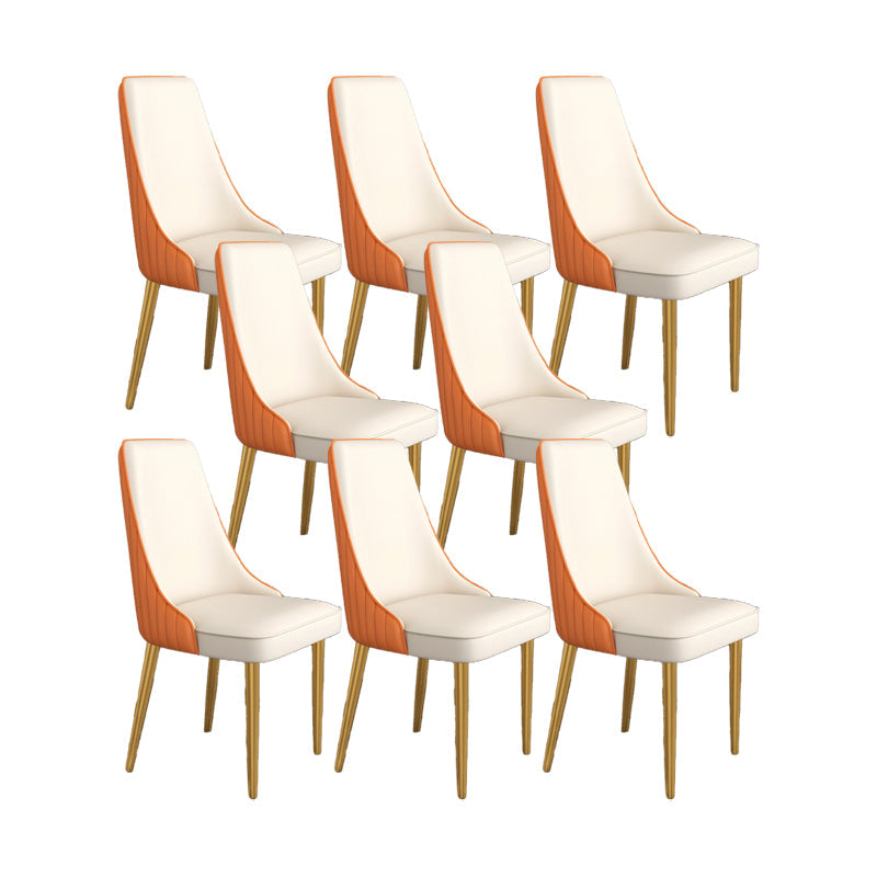 Glam Style Side Chair Parsons Leather Dining Chair with Gold Frame Orange White 8 Piece Set Clearhalo 'Dining Chairs' 'Dining Tables & Seating' 'dining_chair' 'furn' 'furn_dining_chair' 'Furniture' 'Kitchen & Dining Furniture' 6986920