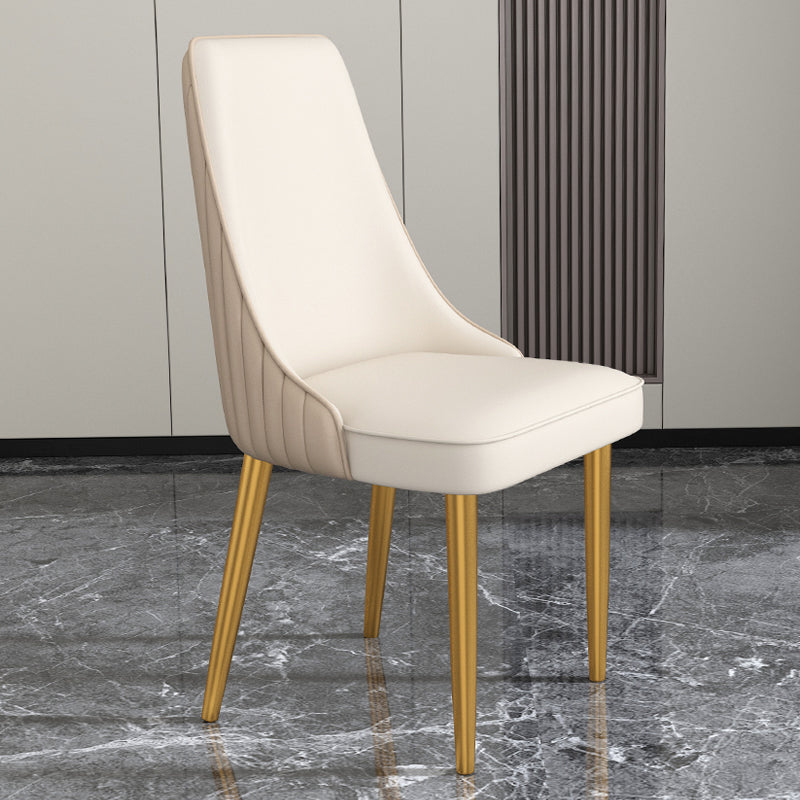 Glam Style Side Chair Parsons Leather Dining Chair with Gold Frame Yellow White 1 Piece Clearhalo 'Dining Chairs' 'Dining Tables & Seating' 'dining_chair' 'furn' 'furn_dining_chair' 'Furniture' 'Kitchen & Dining Furniture' 6986921