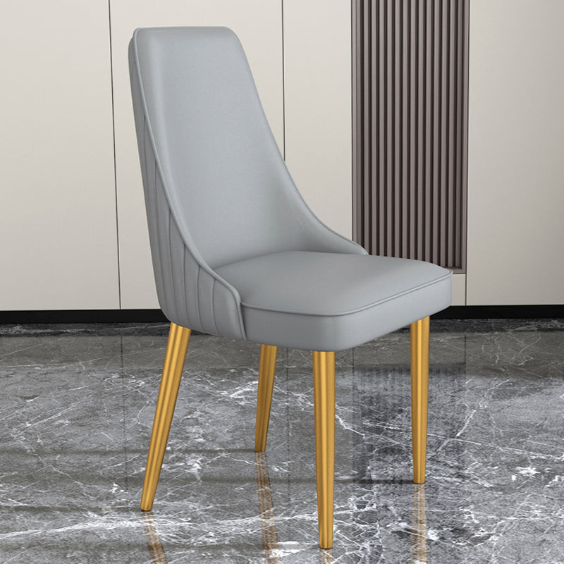Glam Style Side Chair Parsons Leather Dining Chair with Gold Frame Grey 1 Piece Clearhalo 'Dining Chairs' 'Dining Tables & Seating' 'dining_chair' 'furn' 'furn_dining_chair' 'Furniture' 'Kitchen & Dining Furniture' 6986926