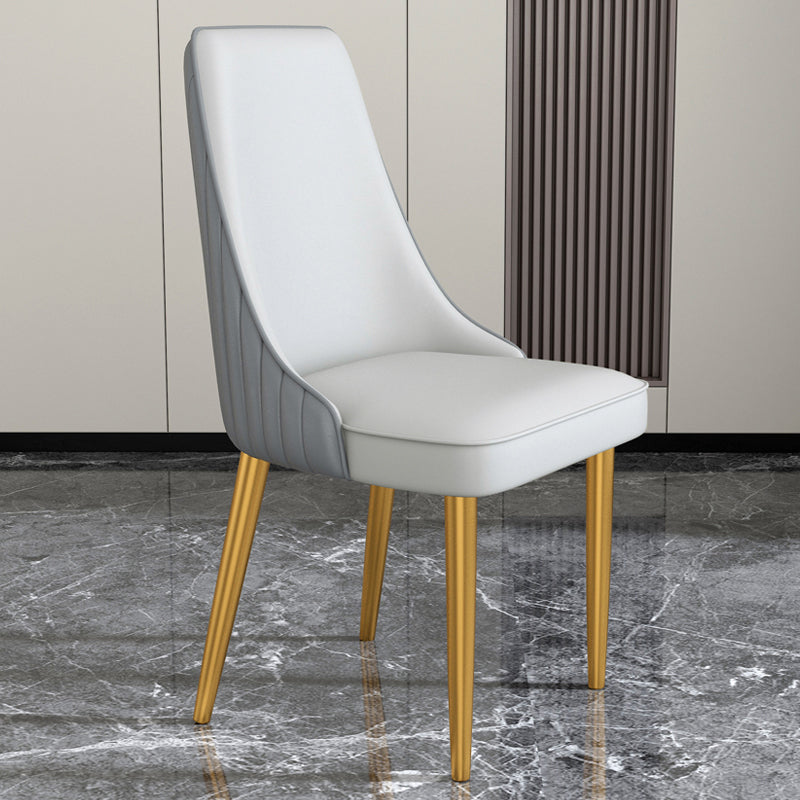 Glam Style Side Chair Parsons Leather Dining Chair with Gold Frame Dark Grey Light Grey 1 Piece Clearhalo 'Dining Chairs' 'Dining Tables & Seating' 'dining_chair' 'furn' 'furn_dining_chair' 'Furniture' 'Kitchen & Dining Furniture' 6986931