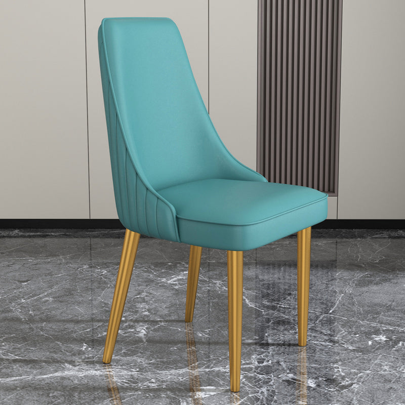 Glam Style Side Chair Parsons Leather Dining Chair with Gold Frame Lake Blue 1 Piece Clearhalo 'Dining Chairs' 'Dining Tables & Seating' 'dining_chair' 'furn' 'furn_dining_chair' 'Furniture' 'Kitchen & Dining Furniture' 6986936