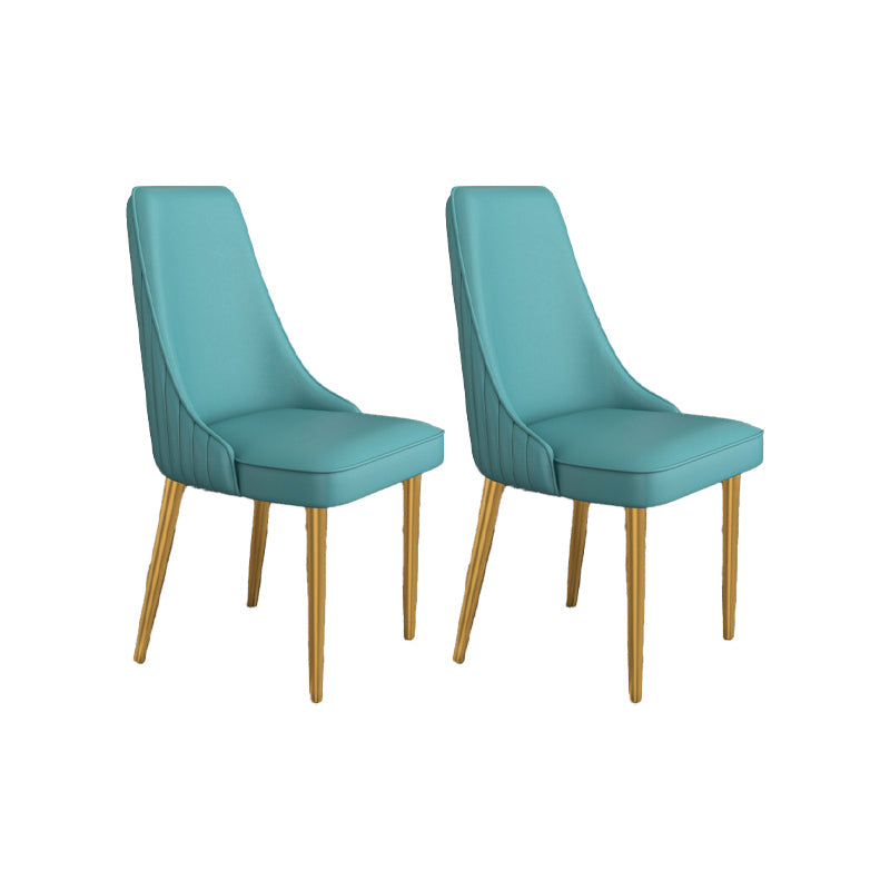 Glam Style Side Chair Parsons Leather Dining Chair with Gold Frame Lake Blue 2 Piece Set Clearhalo 'Dining Chairs' 'Dining Tables & Seating' 'dining_chair' 'furn' 'furn_dining_chair' 'Furniture' 'Kitchen & Dining Furniture' 6986937