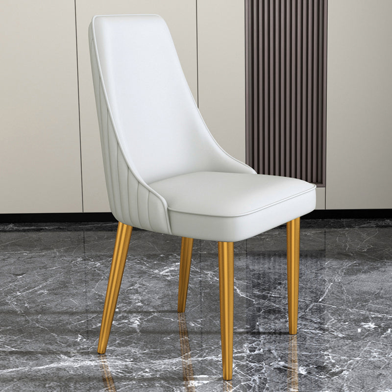 Glam Style Side Chair Parsons Leather Dining Chair with Gold Frame Light Gray 1 Piece Clearhalo 'Dining Chairs' 'Dining Tables & Seating' 'dining_chair' 'furn' 'furn_dining_chair' 'Furniture' 'Kitchen & Dining Furniture' 6986941