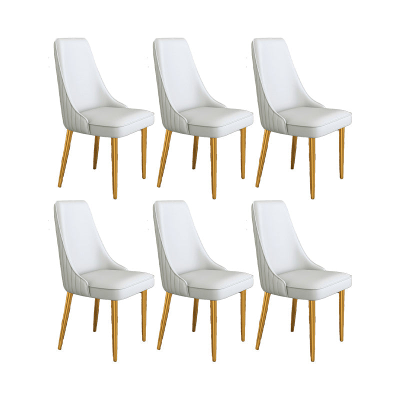 Glam Style Side Chair Parsons Leather Dining Chair with Gold Frame Light Gray 6 Piece Set Clearhalo 'Dining Chairs' 'Dining Tables & Seating' 'dining_chair' 'furn' 'furn_dining_chair' 'Furniture' 'Kitchen & Dining Furniture' 6986944