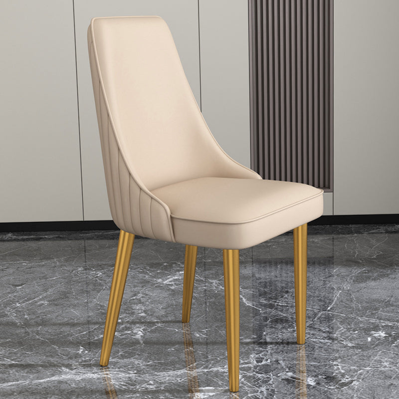 Glam Style Side Chair Parsons Leather Dining Chair with Gold Frame Khaki 1 Piece Clearhalo 'Dining Chairs' 'Dining Tables & Seating' 'dining_chair' 'furn' 'furn_dining_chair' 'Furniture' 'Kitchen & Dining Furniture' 6986946