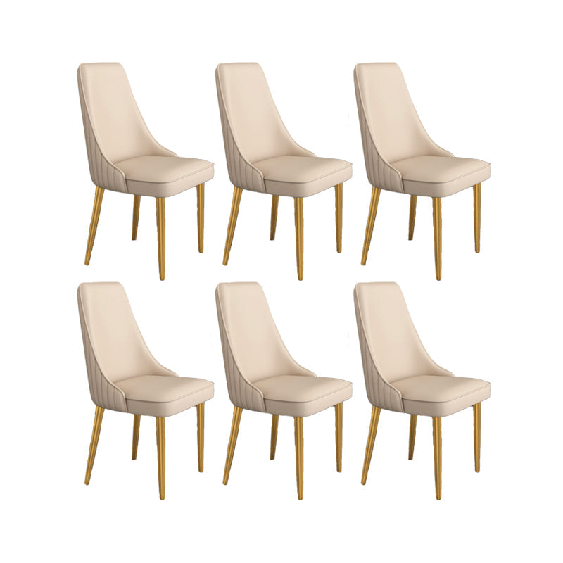Glam Style Side Chair Parsons Leather Dining Chair with Gold Frame Khaki 6 Piece Set Clearhalo 'Dining Chairs' 'Dining Tables & Seating' 'dining_chair' 'furn' 'furn_dining_chair' 'Furniture' 'Kitchen & Dining Furniture' 6986949